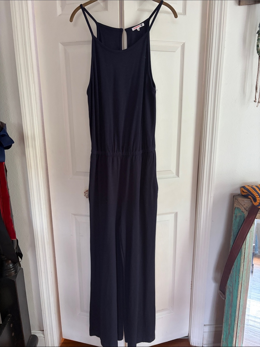 Sundry Black Sleeveless Wide-Leg Jumpsuit with Adjustable Straps